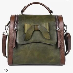 Retro Real Leather Shoulder Bag with Bow Detail